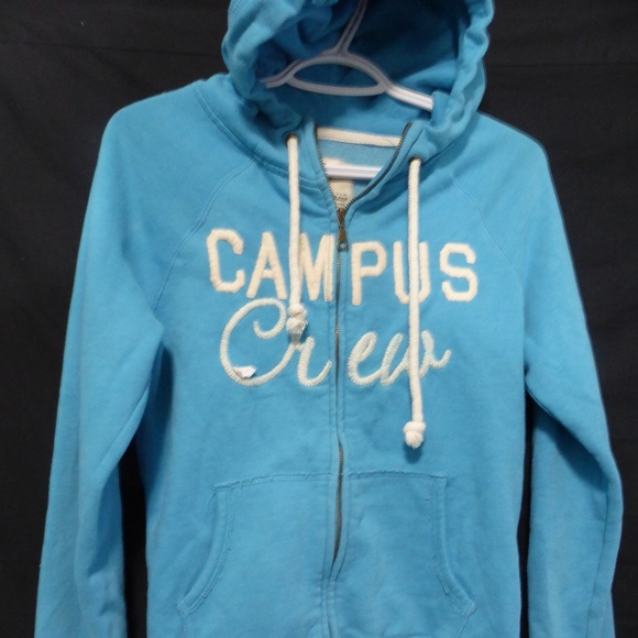 CAMPUS CREW zip up sweatshirt hoodie light blue m